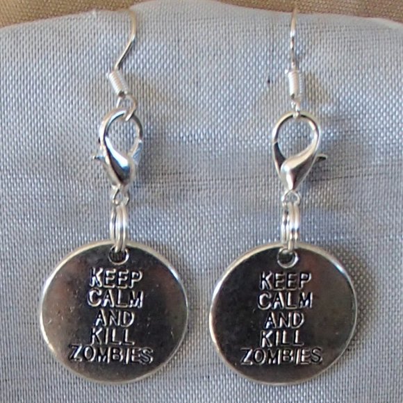 COPY - COPY - Zombie Tag Keep Calm Handcrafted Earrings Zipper Pull WD Fans - Picture 6 of 10